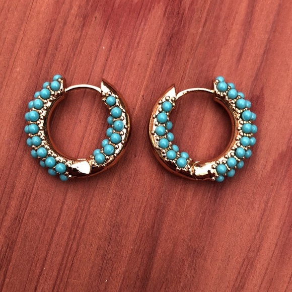 Golden hoops with blue enamel - Picture 3 of 7